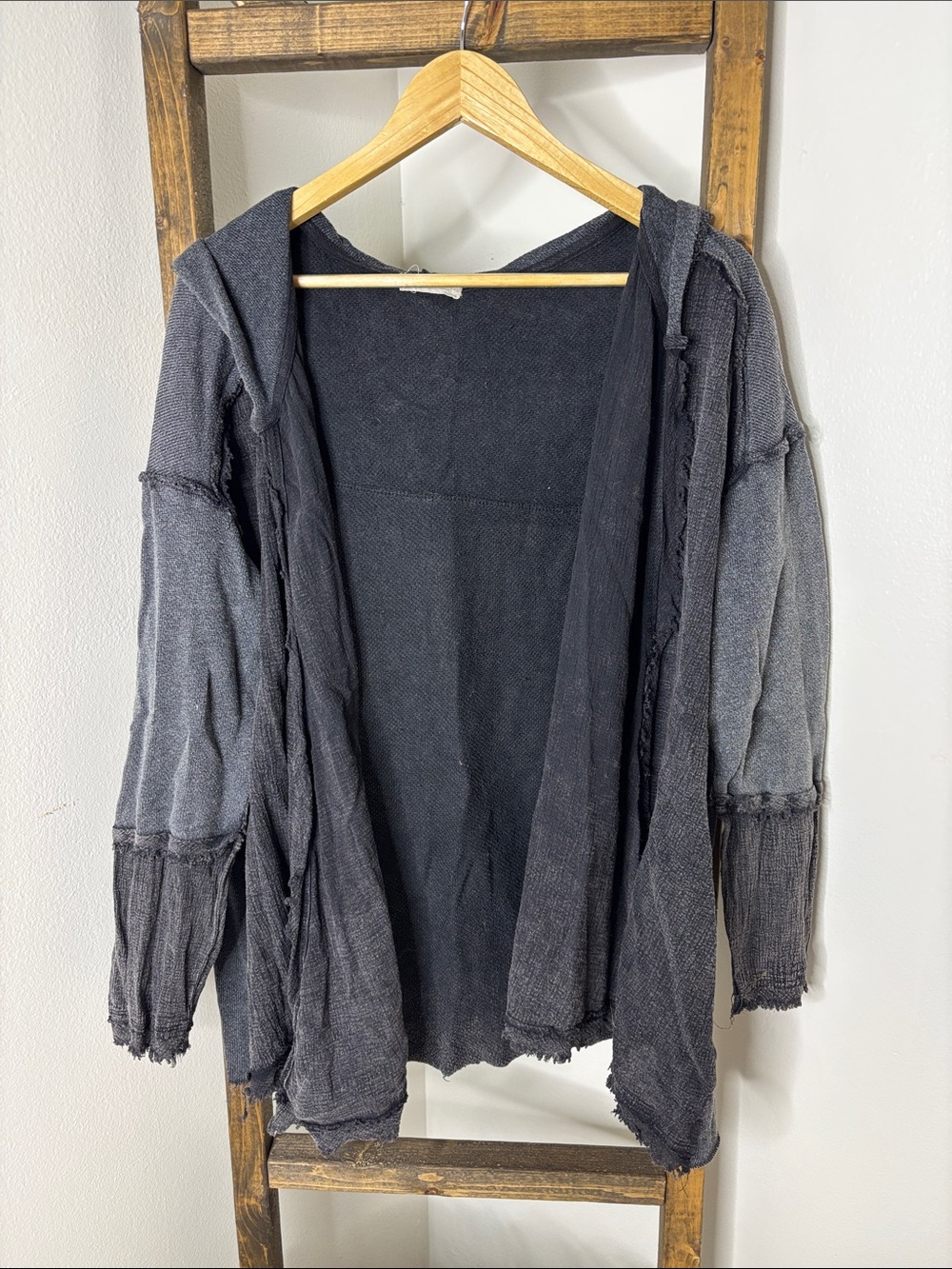Altar'd State Washed Charcoal Open Hooded Cardigan Size M